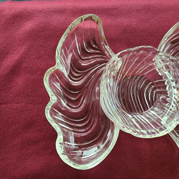 Vintage 1960s Kromex Holiday Giftware Crystal Dual Shell Dishes & Bowl Glass Set - Picture 4 of 10